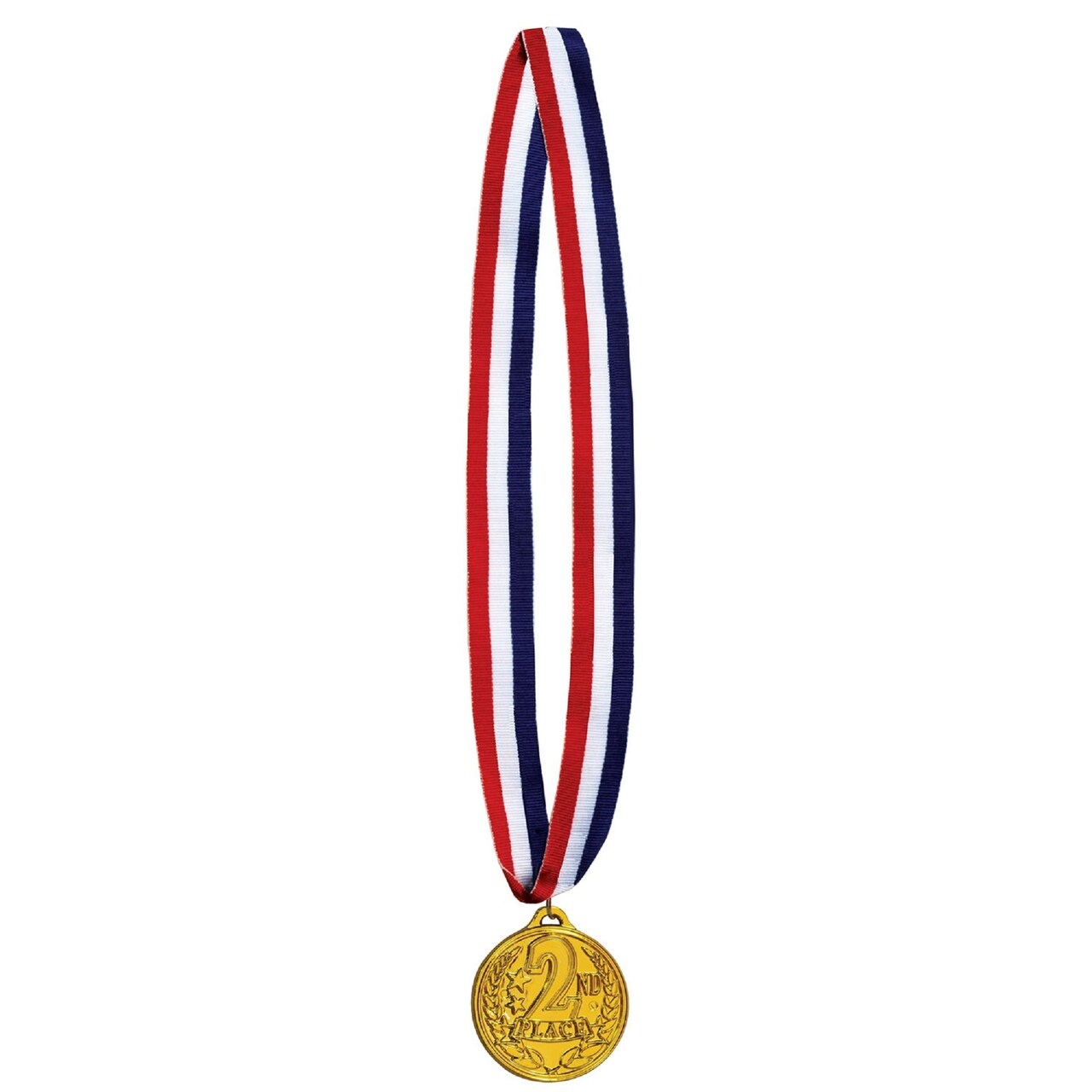 Beistle Set of 12 Gold “2nd Place” Medal with Red, White, and Blue Ribbon 30”
